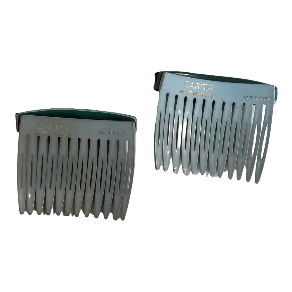Carita Paris 1980’s French Hair Combs, Blue & Black, Unworn Old Store‎ Stock
